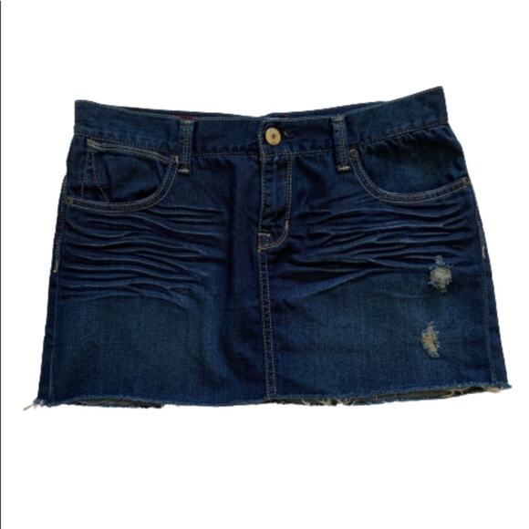 Paper Denim & Cloth Skirt Vanessa Dark Wash Distressed Jean Mini Skirt Size 28 - Picture 12 of 12